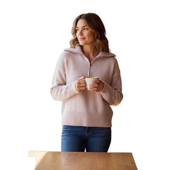 Bartoloni Italian Wool-Cashmere Half Zip Sweater Size Small Pale Lavender - Picture 1 of 6